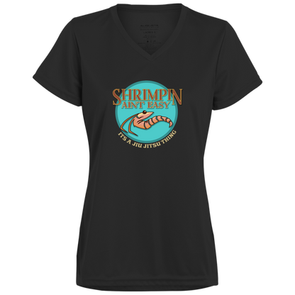 Artichoke Fight Gear Custom Design #18. Shrimpin ain't Easy. Ladies’ Moisture-Wicking V-Neck Tee