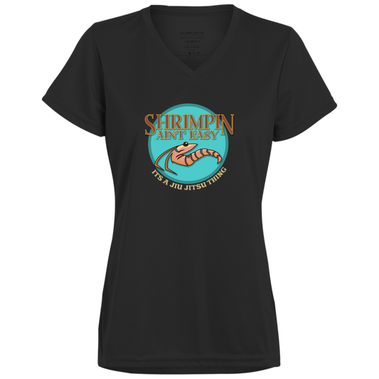 Artichoke Fight Gear Custom Design #18. Shrimpin ain't Easy. Ladies’ Moisture-Wicking V-Neck Tee