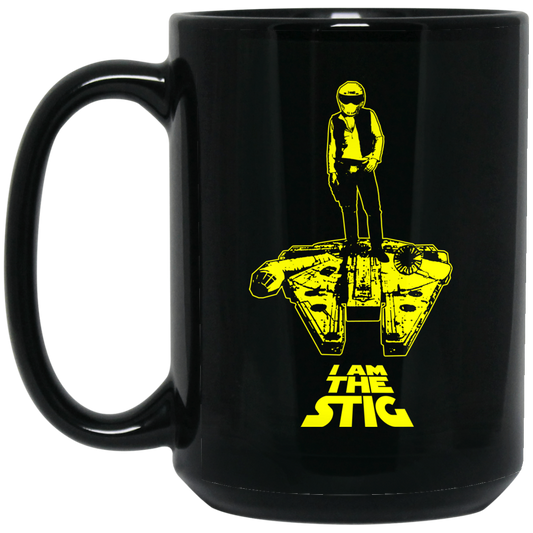ArtichokeUSA Custom Design. I am the Stig. Han Solo / The Stig Fan Art. 15 oz. Black Mug
