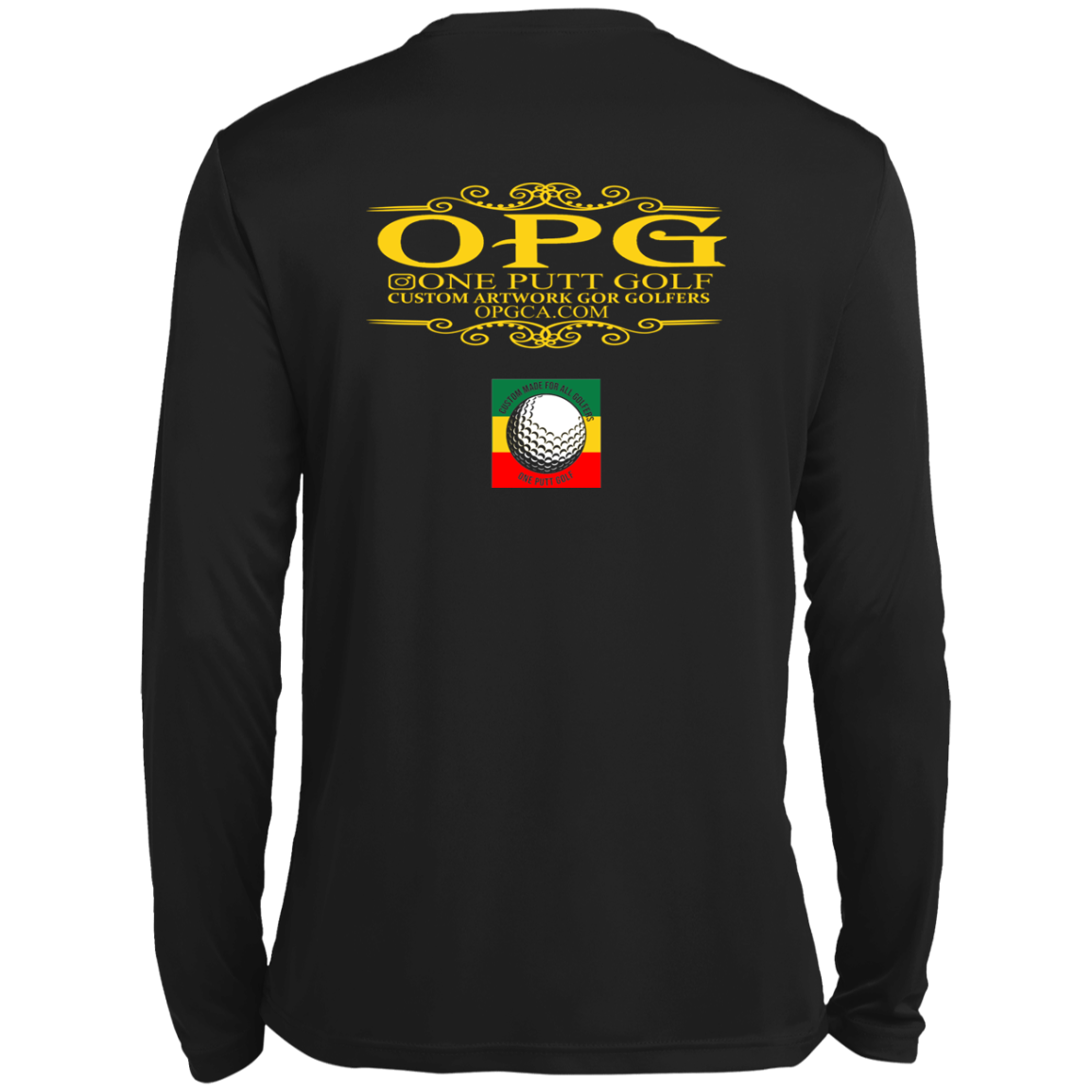 OPG Custom Design #22. One Putt / One Love Parody with Fan Art. Female Edition. Men’s Long Sleeve Performance Tee