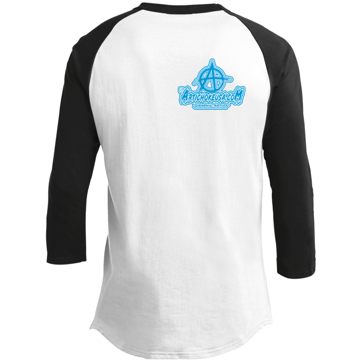 ArtichokeUSA Character and Font design. Let's Create Your Own Team Design Today. My first client Charles. Men's 3/4 Raglan Sleeve Shirt