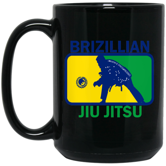 Artichoke Fight Gear Custom Design #5. BJJ MLB Brazil Flag Colors. Parody v2. 15 oz. Black Mug