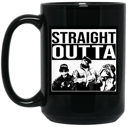 ArtichokeUSA Custom Design #23. GOATs of Rap. Straight Outta Rappers. Parody Fan Art. 15 oz. Black Mug
