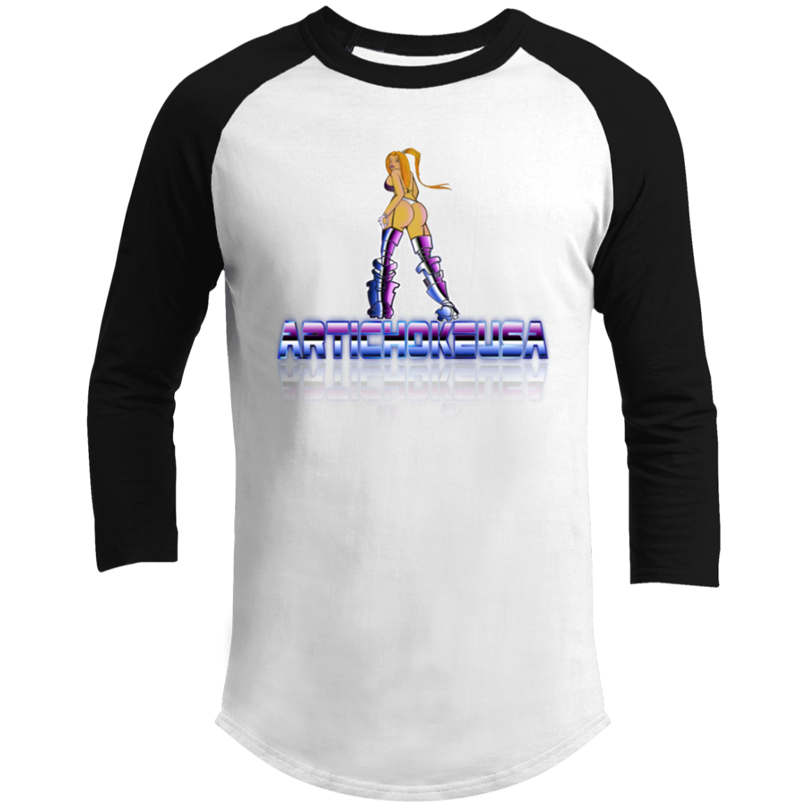 ArtichokeUSA Character and Font design. Let's Create Your Own Team Design Today. Dama de Croma. Men's 3/4 Raglan Sleeve Shirt