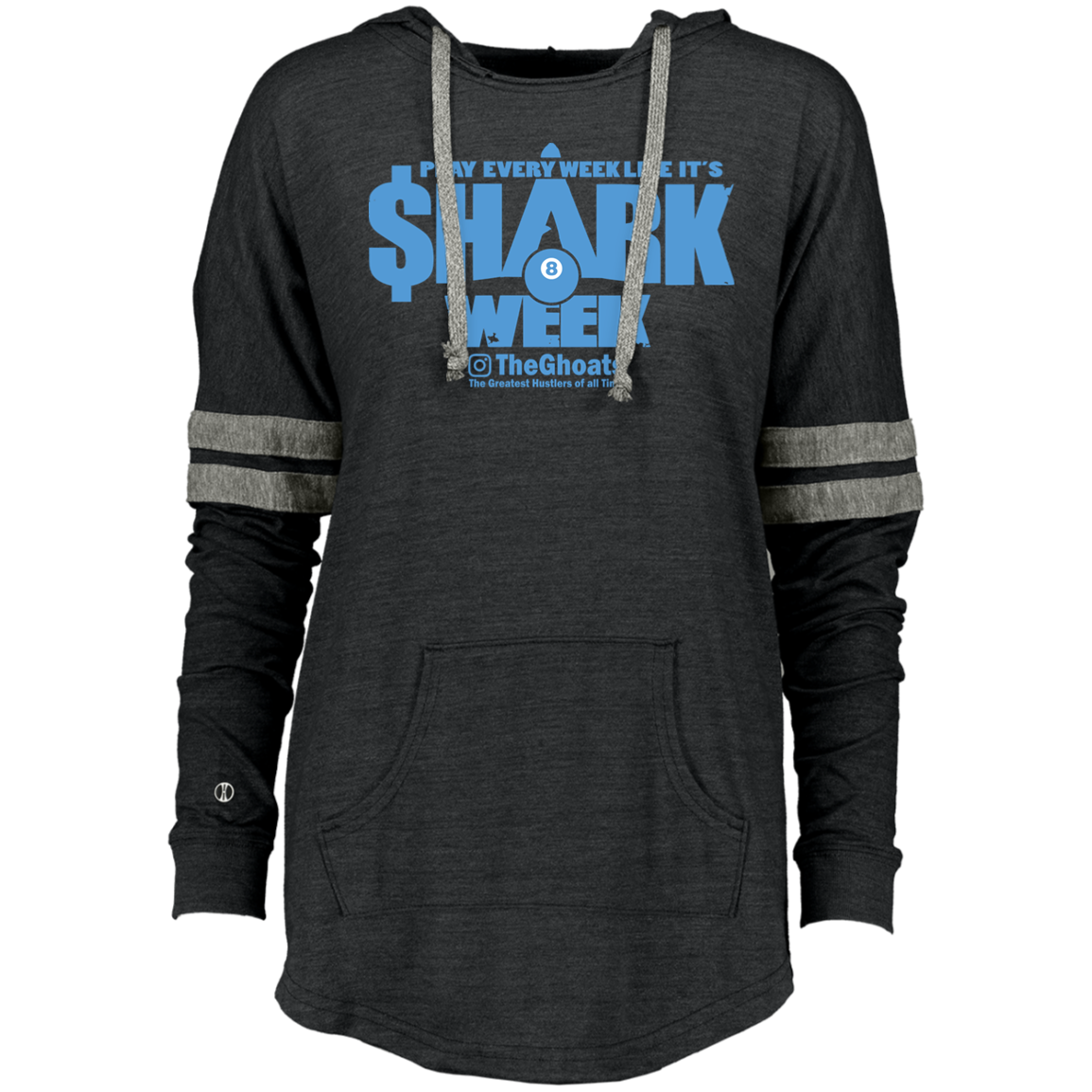 The GHOATS Custom Design. #32. Shark Week. Shark Life. Ladies Hooded Low Key Pullover