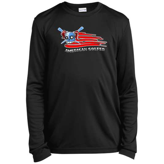 OPG Custom Design #12. American Golfer. Female Edition. Youth 100% Polyester Long Sleeve Tee