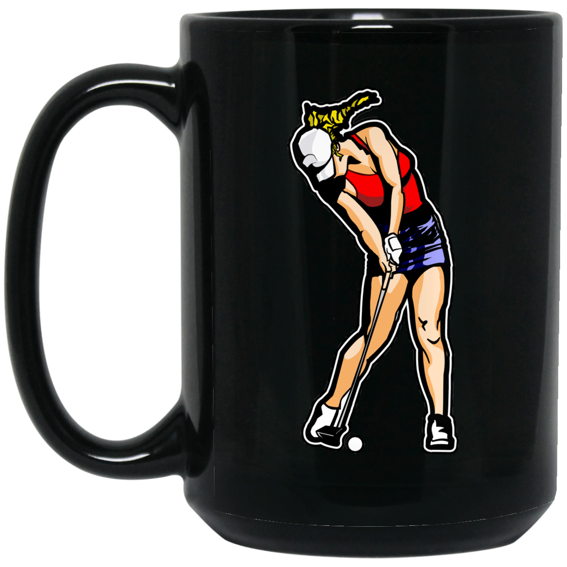 OPG Custom Design #3. Drive like a girl. Golf. 15 oz. Black Mug
