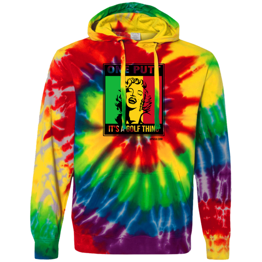 OPG Custom Design #22. One Putt / One Love Parody with Fan Art. Female Edition. Tie-Dyed Pullover Hoodie