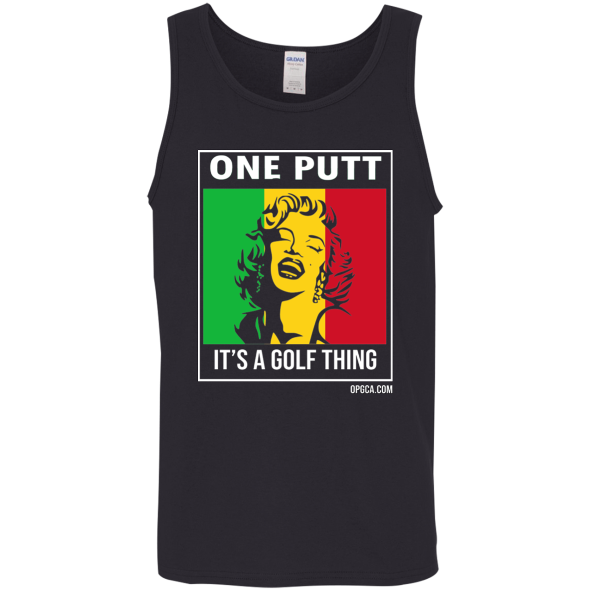 OPG Custom Design #22. One Putt / One Love Parody with Fan Art. Female Edition. 100% Cotton Tank Top