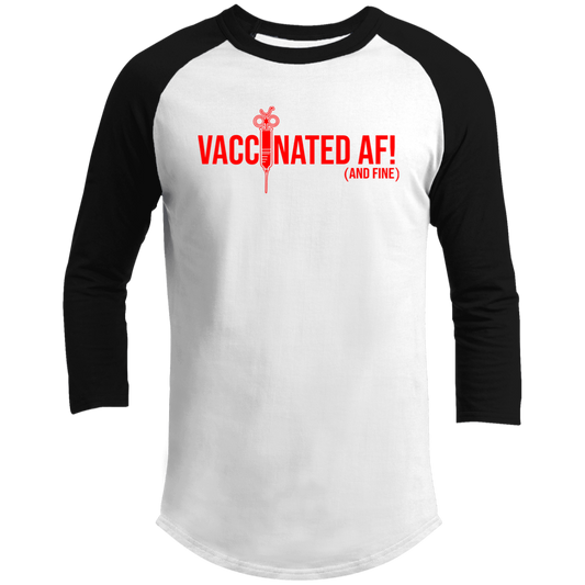 ArtichokeUSA Custom Design. Vaccinated AF (and fine). Men's 3/4 Raglan Sleeve Shirt