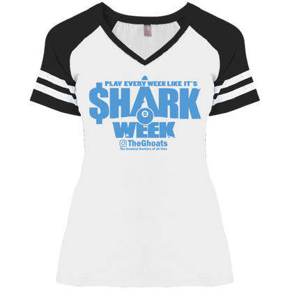 The GHOATS Custom Design. #32. Shark Week. Shark Life. Ladies' Game V-Neck T-Shirt