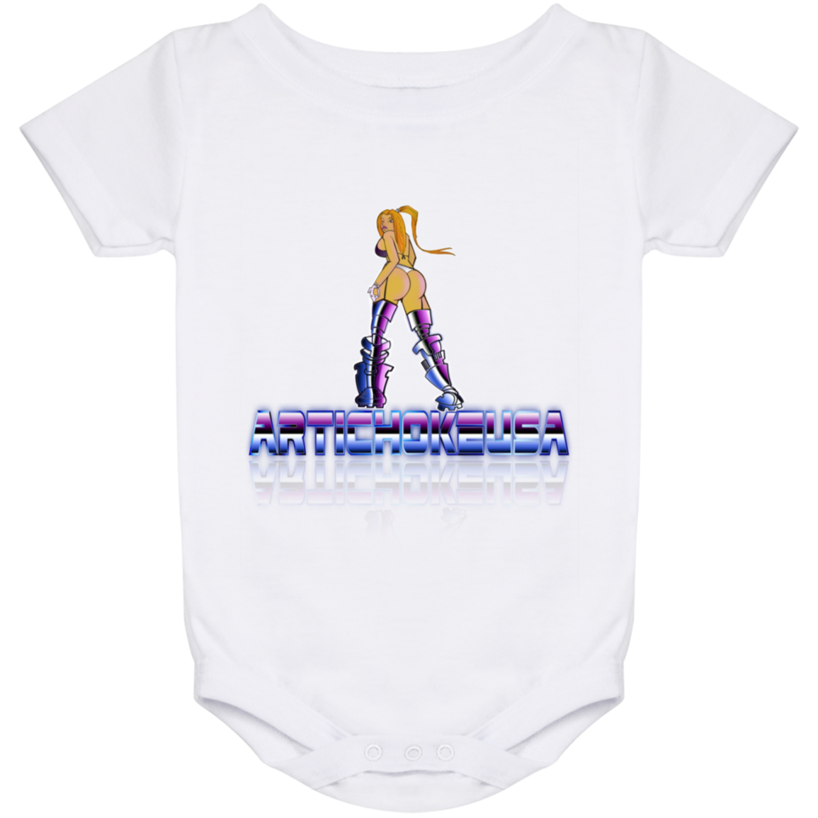 ArtichokeUSA Character and Font design. Let's Create Your Own Team Design Today. Dama de Croma. Baby Onesie 24 Month