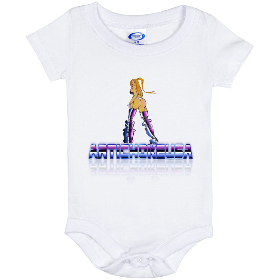 ArtichokeUSA Character and Font design. Let's Create Your Own Team Design Today. Dama de Croma. Baby Onesie 6 Month