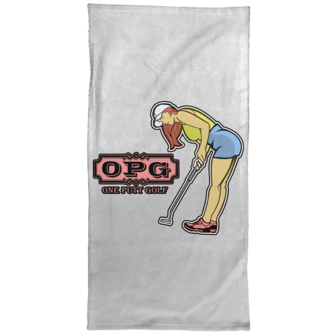 OPG Custom Design #7. One Putt Golf Brand. Female Golfer. Golf. Hand Towel - 15x30