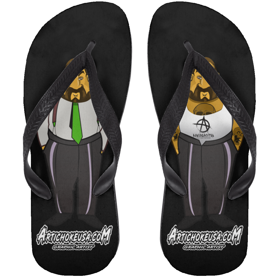 ArtichokeUSA Custom Design. Façade: (Noun) A false appearance that makes someone or something seem more pleasant or better than they really are. Adult Flip Flops
