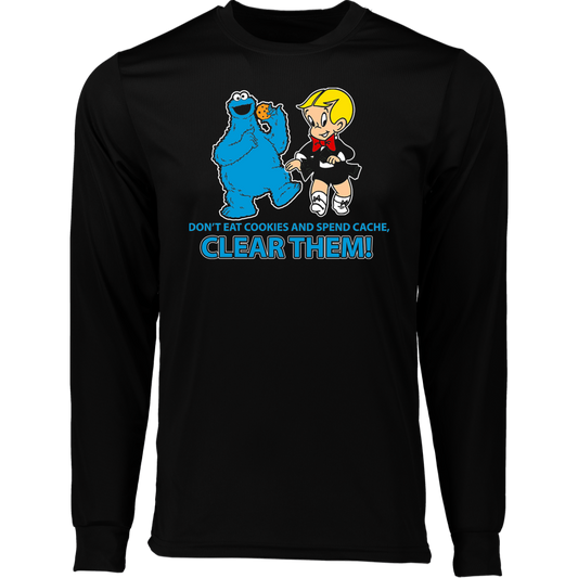 ArtichokeUSA Custom Design. Don't Eat Cookies And Spend Cache! Delete Them! Cookie Monster and Richie Rich Fan Art/Parody. Long Sleeve Moisture-Wicking Tee