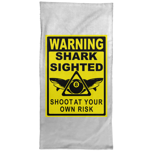 The GHOATS custom design #31. Shark Sighted. Male Pool Shark. Shoot At Your Own Risk. Pool / Billiards. Hand Towel - 15x30