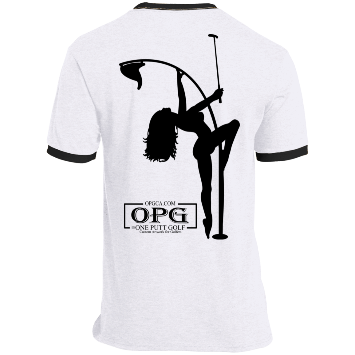 OPG Custom Design #10. Lady on Front / Flag Pole Dancer On Back. Ringer Tee