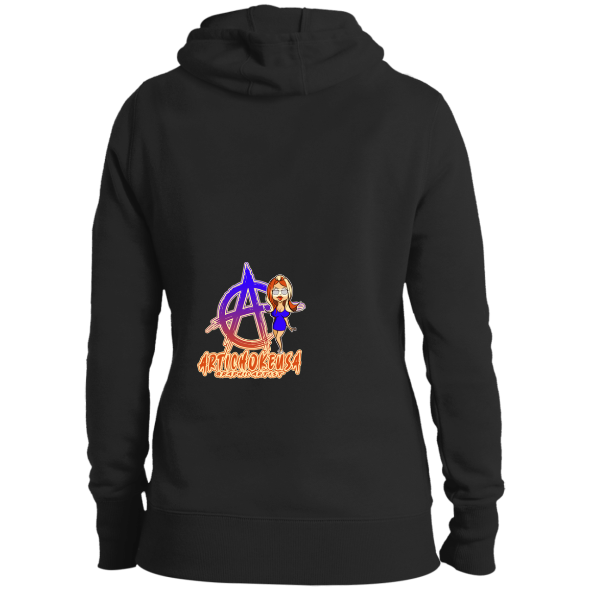 ArtichokeUSA Character and Font Design. Let’s Create Your Own Design Today. Blue Girl. Ladies' Pullover Hooded Sweatshirt