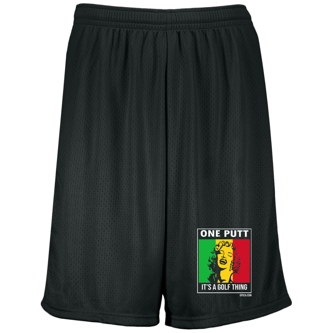 OPG Custom Design #22. One Putt / One Love Parody with Fan Art. Female Edition. Moisture-Wicking 9 inch Inseam Mesh Shorts