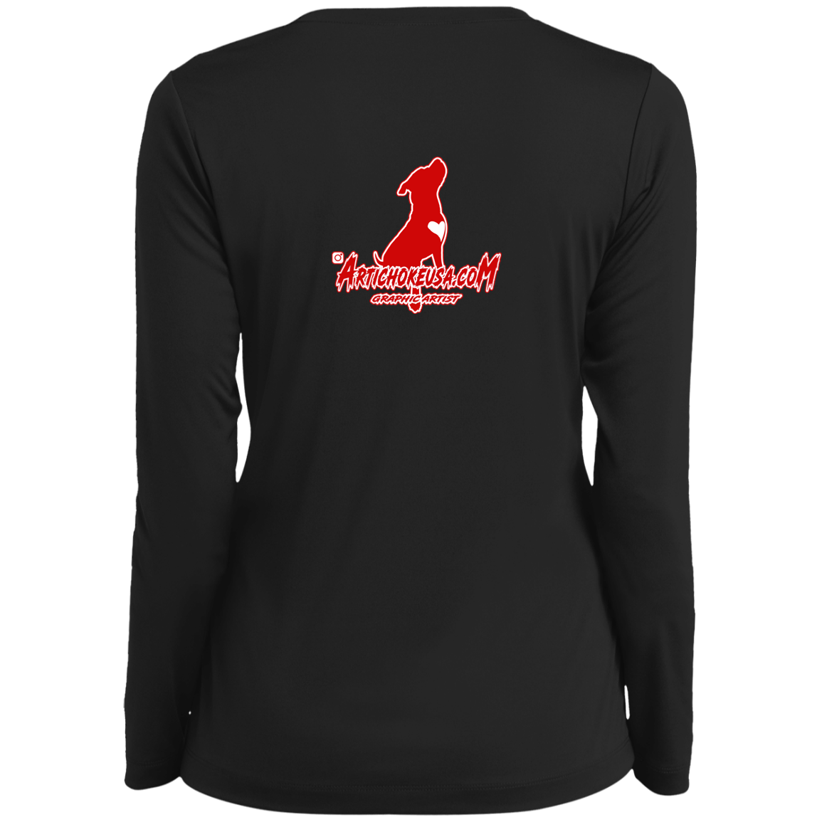 ArtichokeUSA Custom Design. Pitbull Love. Ladies’ Long Sleeve Performance V-Neck Tee