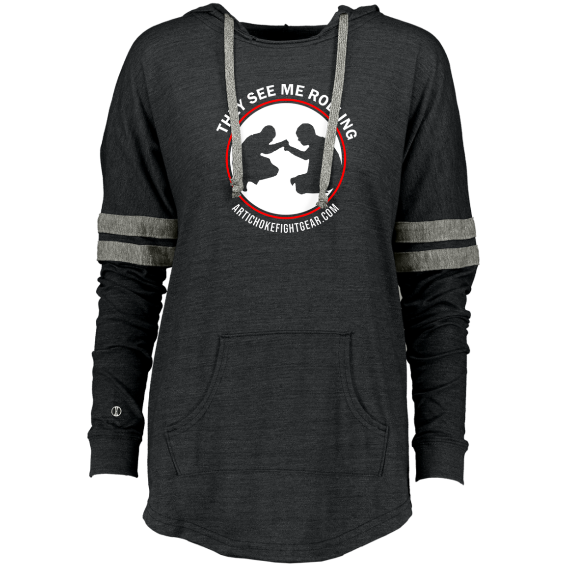 Artichoke Fight Gear Custom Design #16. They See Me Rolling. Ladies Hooded Low Key Pullover