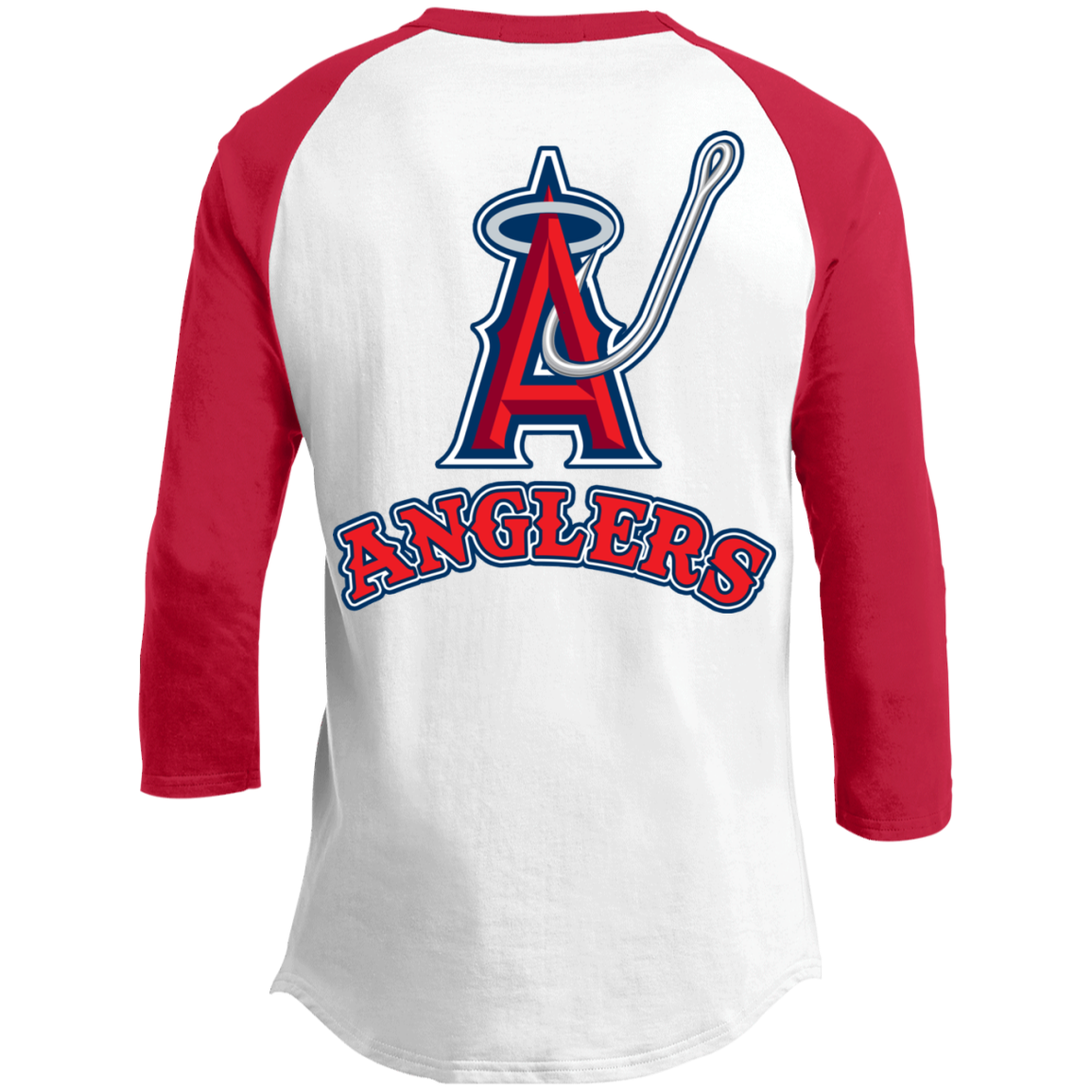 ArtichokeUSA Custom Design. Anglers. Southern California Sports Fishing. Los Angeles Angels Parody. 3/4 Raglan Sleeve Shirt