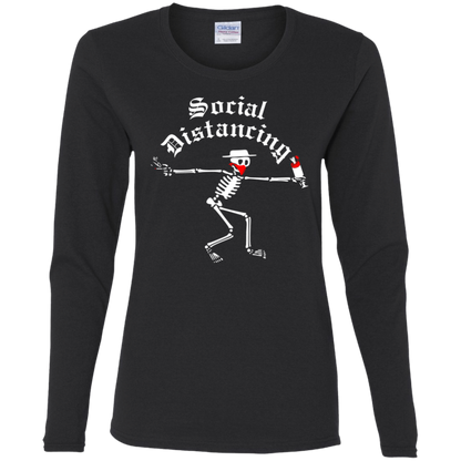ArtichokeUSA Custom Design. Social Distancing. Social Distortion Parody. Ladies' 100% Cotton Long Sleeve T-Shirt
