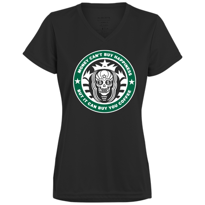 ArtichokeUSA Custom Design. Money Can't Buy Happiness But It Can Buy You Coffee. Ladies’ Moisture-Wicking V-Neck Tee