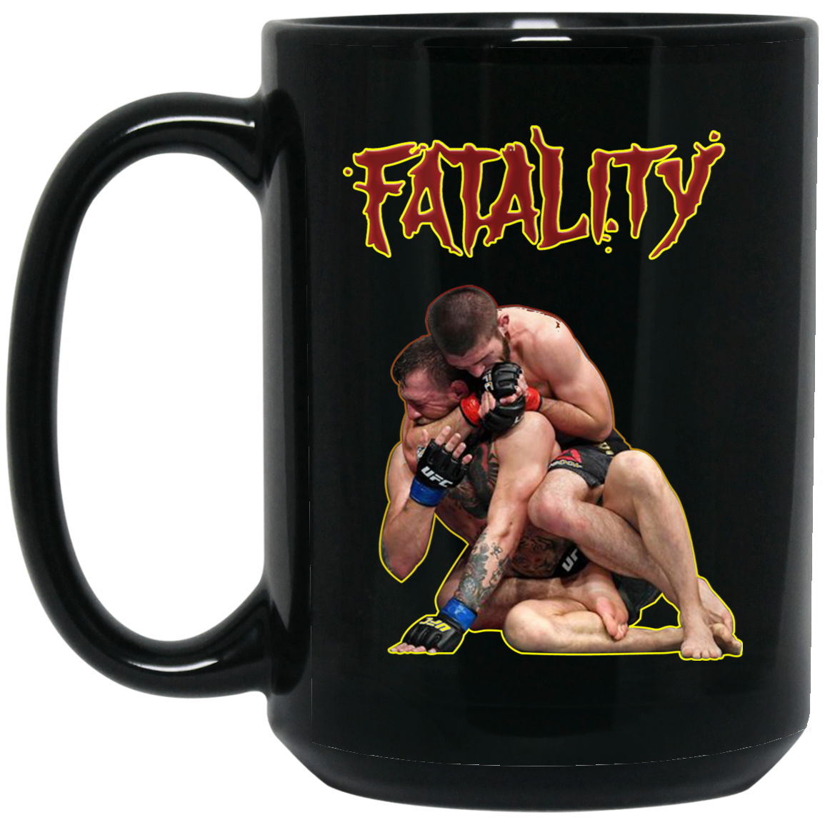 Artichoke Fight Gear Custom Design #11. Fatality. Mortal Kombat Parody. MMA.  15 oz. Black Mug