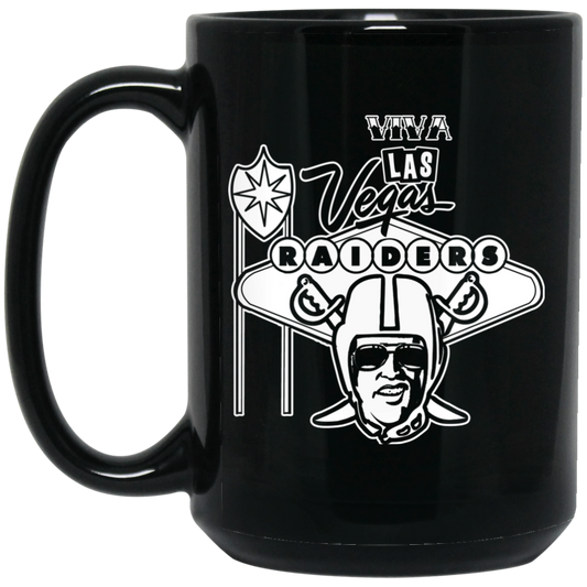 ArtichokeUSA Custom Design. Las Vegas Raiders / Elvis Presley Parody Fan Art. Let's Create Your Own Team Design Today. 15 oz. Black Mug