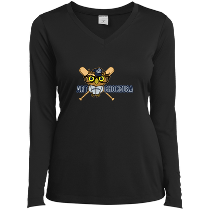ArtichokeUSA Character and Font design. New York Owl. NY Yankees Fan Art. Let's Create Your Own Team Design Today. Ladies’ Long Sleeve Performance V-Neck Tee