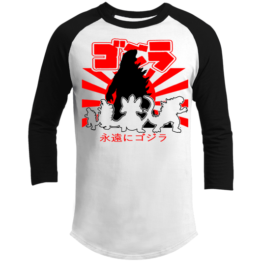 ArtichokeUSA Custom Design. Godzilla. Long Live the King. (1954 to 2019. 65 Years! Fan Art. 3/4 Raglan Sleeve Shirt