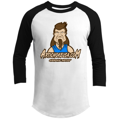 ArtichokeUSA Character and Font design. Let's Create Your Own Team Design Today. Mullet Mike. Men's 3/4 Raglan Sleeve Shirt