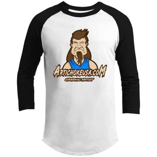 ArtichokeUSA Character and Font design. Let's Create Your Own Team Design Today. Mullet Mike. Men's 3/4 Raglan Sleeve Shirt
