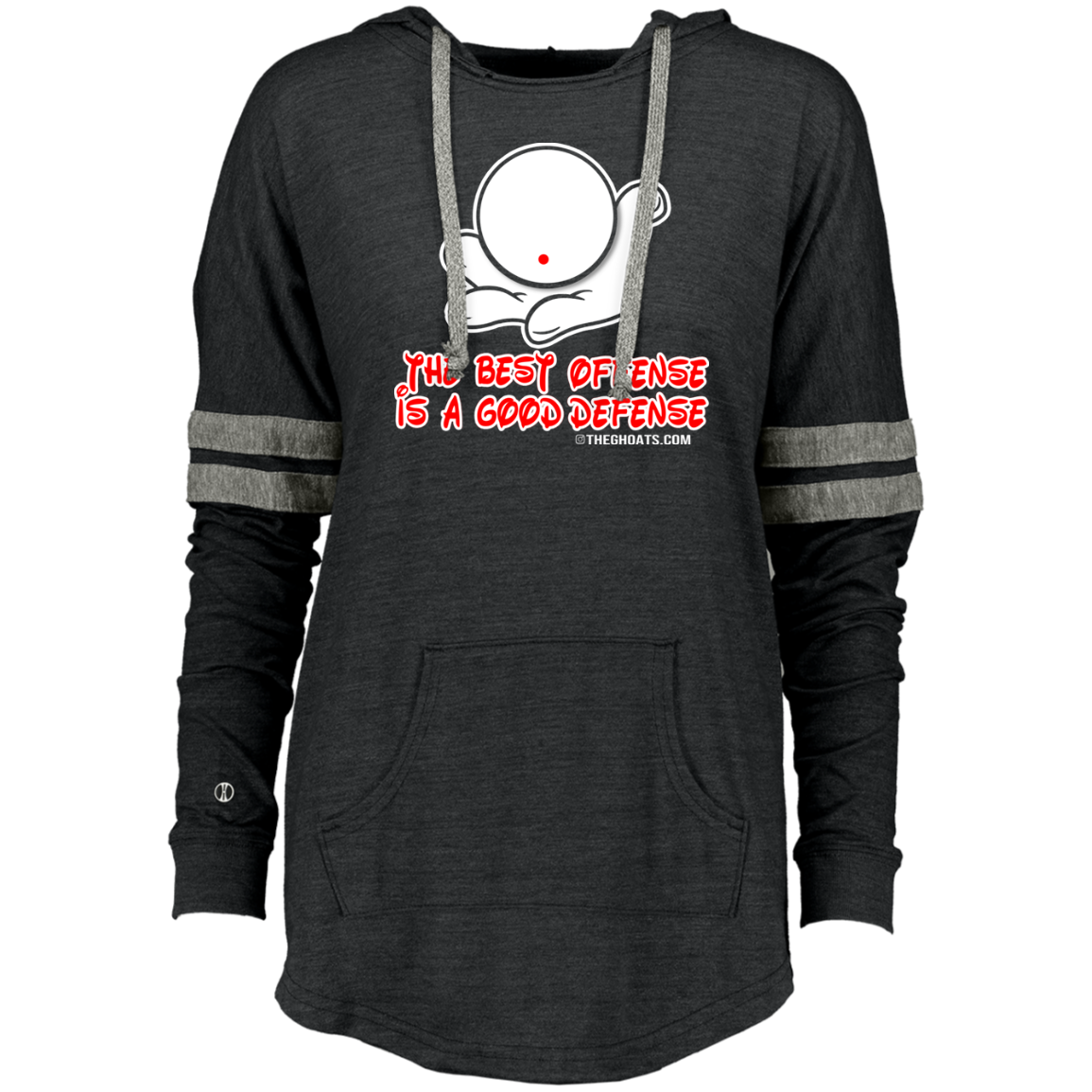 The GHOATS Custom Design. #5 The Best Offense is a Good Defense. Ladies Hooded Low Key Pullover