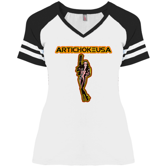 ArtichokeUSA Character and Font design. Let's Create Your Own Team Design Today. Mary Boom Boom. Ladies' Game V-Neck T-Shirt