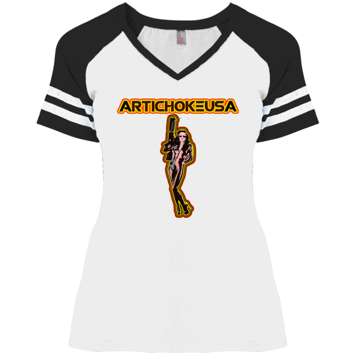 ArtichokeUSA Character and Font design. Let's Create Your Own Team Design Today. Mary Boom Boom. Ladies' Game V-Neck T-Shirt