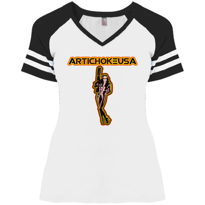 ArtichokeUSA Character and Font design. Let's Create Your Own Team Design Today. Mary Boom Boom. Ladies' Game V-Neck T-Shirt