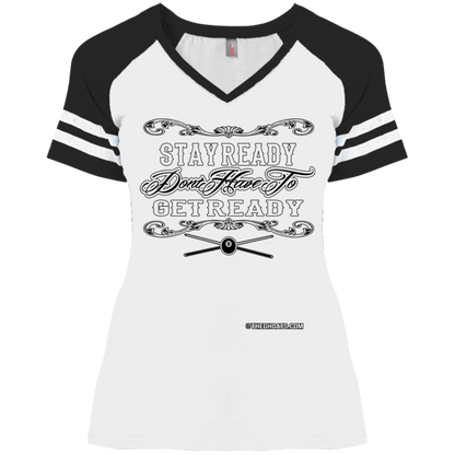 The GHOATS Custom Design #36. Stay Ready Don't Have to Get Ready. Ver 2/2. Ladies' Game V-Neck T-Shirt