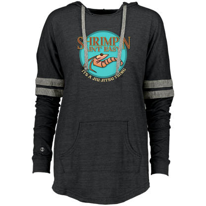 Artichoke Fight Gear Custom Design #18. Shrimpin ain't Easy. Ladies Hooded Low Key Pullover