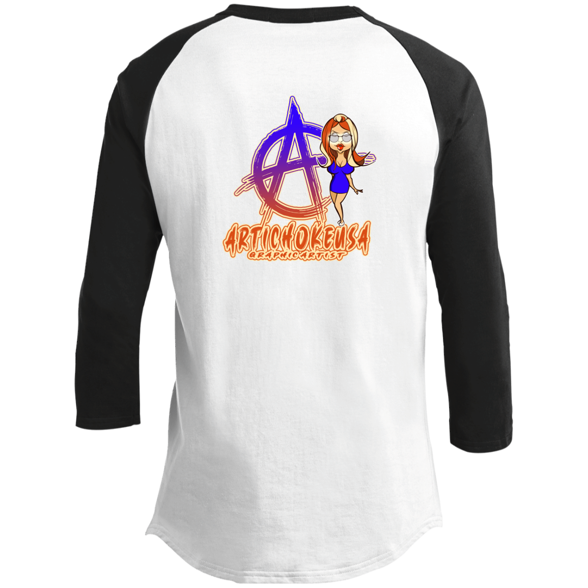 ArtichokeUSA Character and Font Design. Let’s Create Your Own Design Today. Blue Girl. Men's 3/4 Raglan Sleeve Shirt