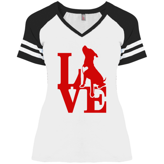 ArtichokeUSA Custom Design. Pitbull Love. Ladies' Game V-Neck T-Shirt