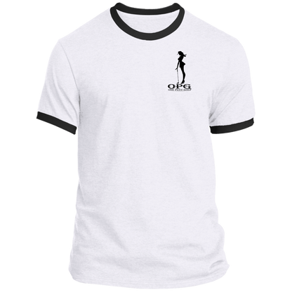 OPG Custom Design #10. Lady on Front / Flag Pole Dancer On Back. Ringer Tee