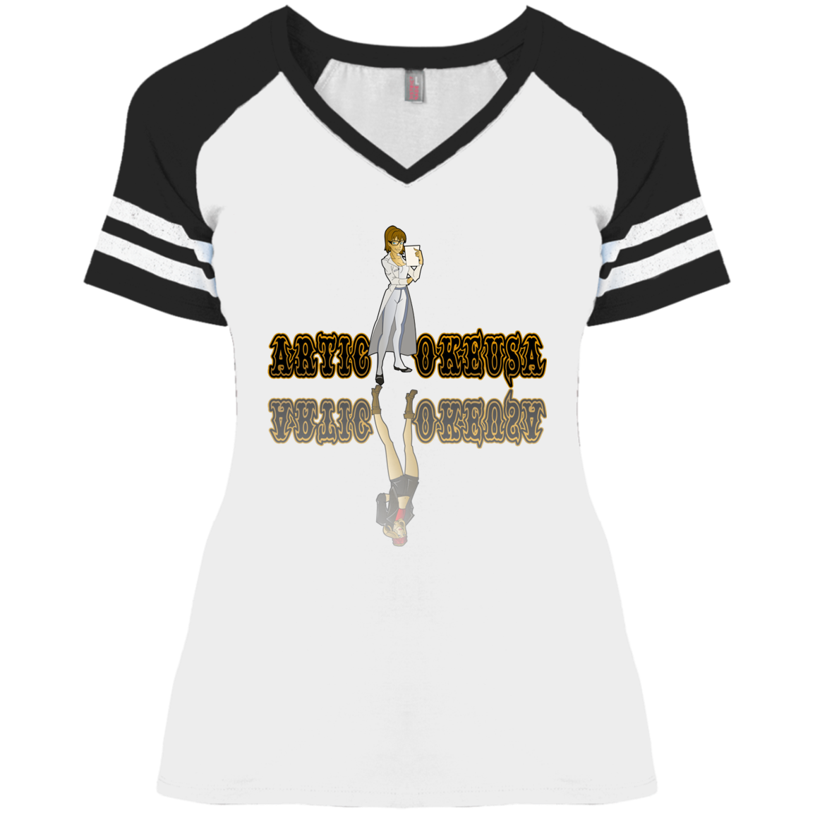 ArtichokeUSA Custom Design. Façade: (Noun) A false appearance that makes someone or something seem more pleasant or better than they really are.  Ladies' Game V-Neck T-Shirt