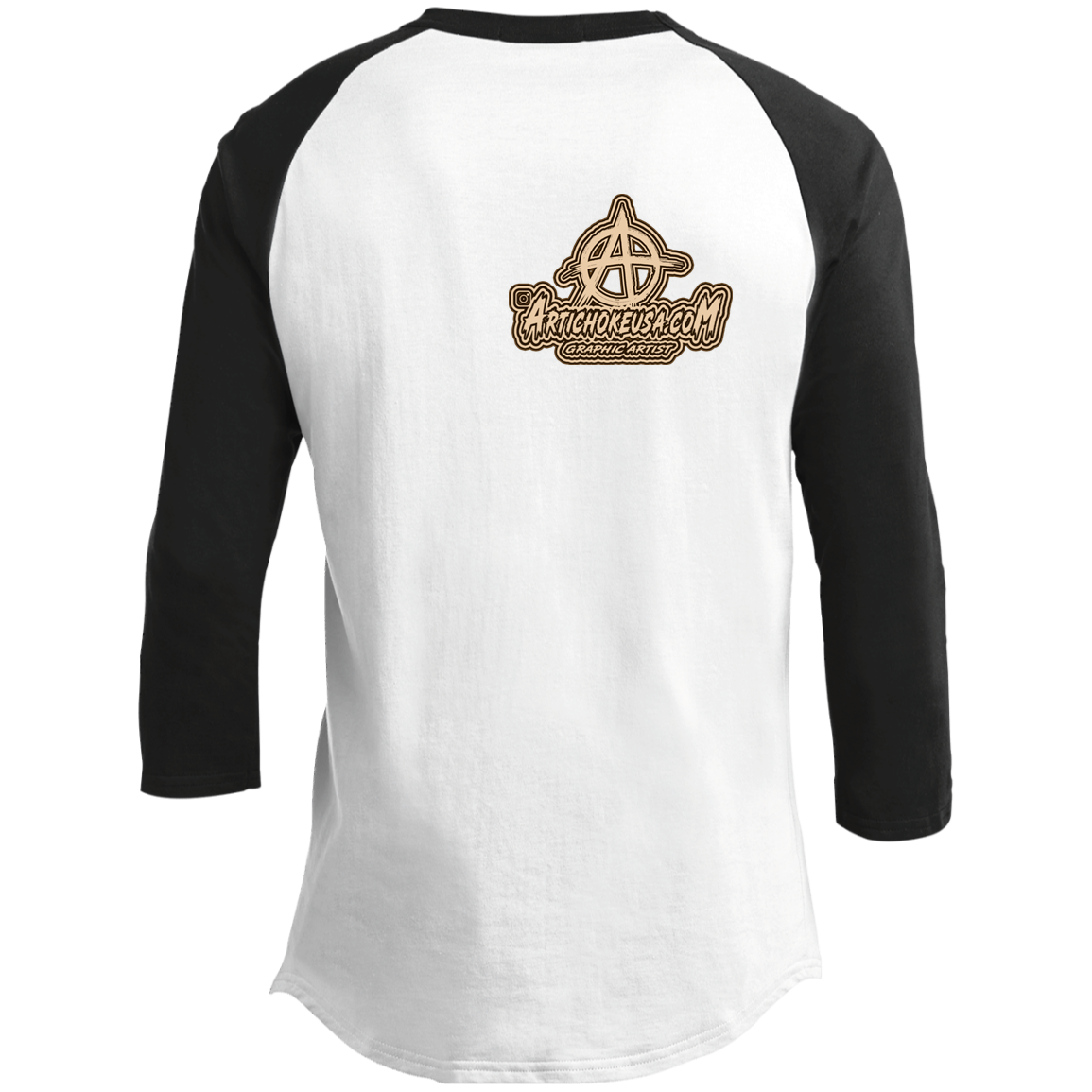 ArtichokeUSA Character and Font design. Let's Create Your Own Team Design Today. Mullet Mike. Youth 3/4 Raglan Sleeve Shirt