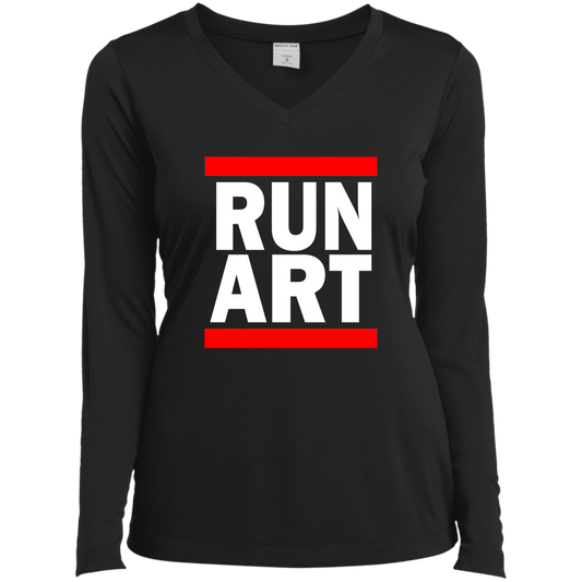 ArtichokeUSA Custom Design. RUN ART. RUN DMC Parody. Ladies’ Long Sleeve Performance V-Neck Tee