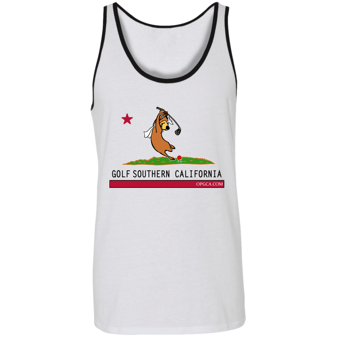 Custom Design #15. Golf Southern California with Yogi Fan Art. 2 Tone Tank 100% Combed and Ringspun Cotton