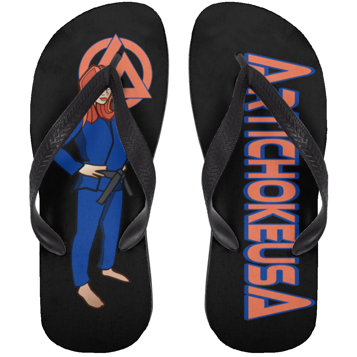 ArtichokeUSA Character and Font design. Let's Create Your Own Team Design Today. Amber. Adult Flip Flops