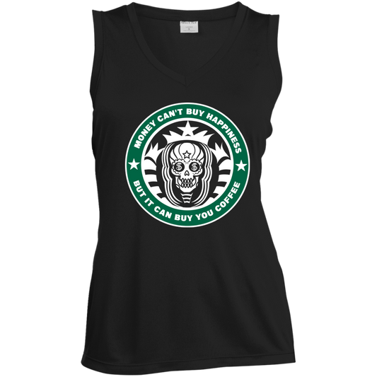 ArtichokeUSA Custom Design. Money Can't Buy Happiness But It Can Buy You Coffee. Ladies' Sleeveless V-Neck